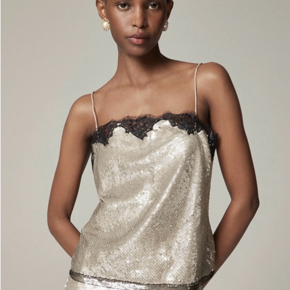 J. Crew Sequin Lace-trim Camisole Top M
